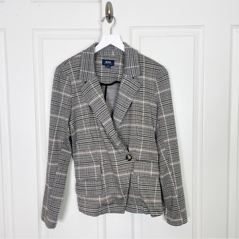 Anthropologie Maeve Collegiate Plaid Ponte Knit Blazer Tan Black Houndstooth SzM - Picture 3 of 9